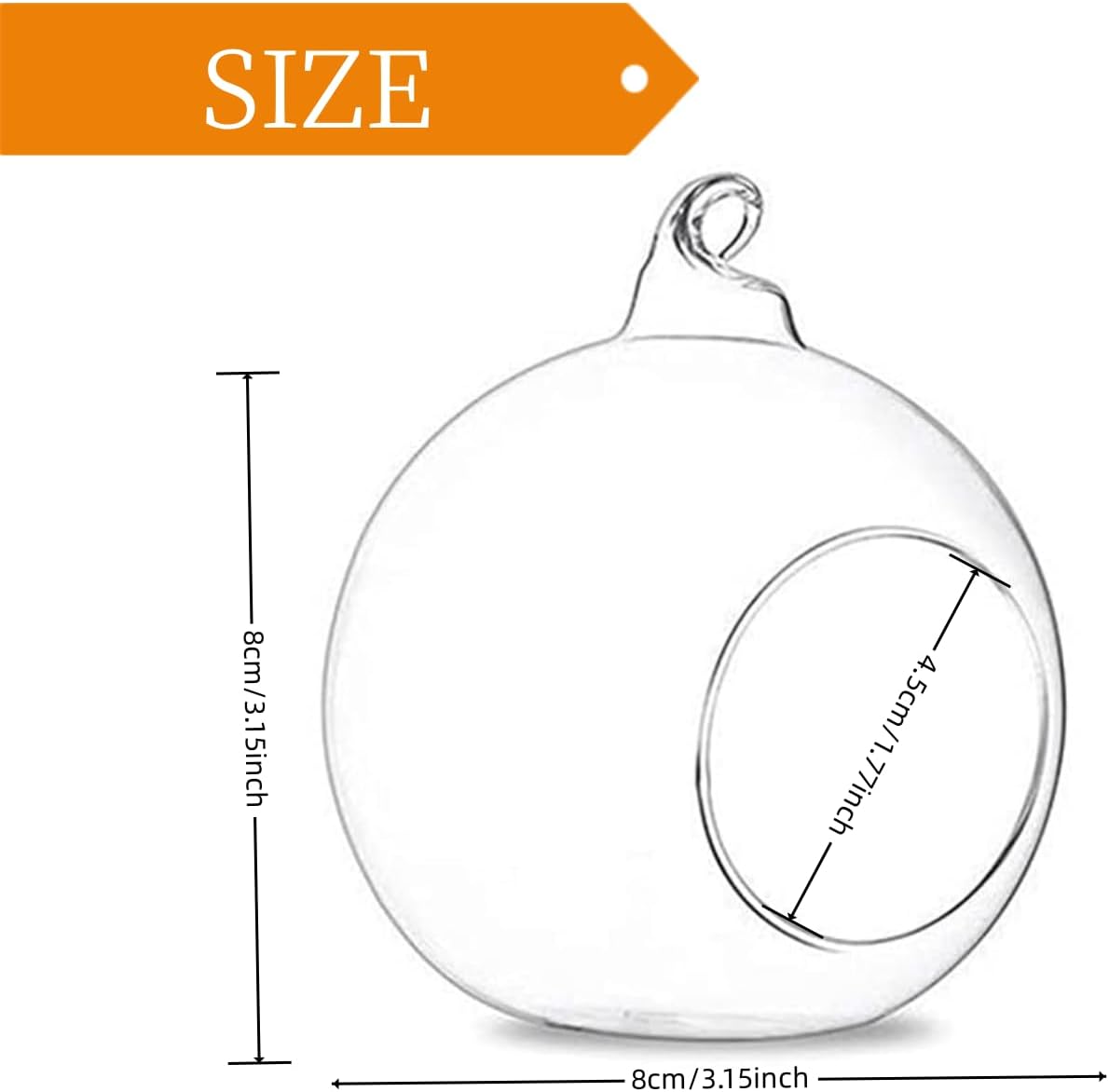 3.15"/ 8cm Hanging Tealight Candle Holder Glass Globes Air Plant Orb Glass Candlestick Lights Terrariums Candles Terrarium Vase Containers Home Decor Indoor Outdoor Garden DIY Gifts (6)