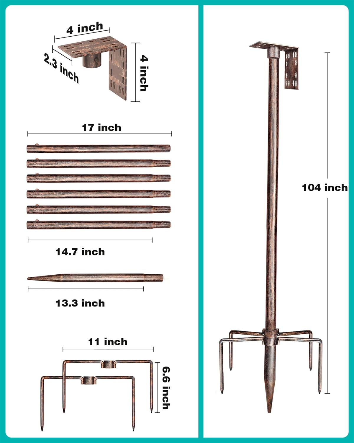 Bird Feeder Pole – 104 Inch Height Bird House Pole with 1-Inch Dia Heavy Duty for Birdfeeders, Feeding Stand with Mount Kit for Outdoor, Slip-Fit Connection, Copper Brushed