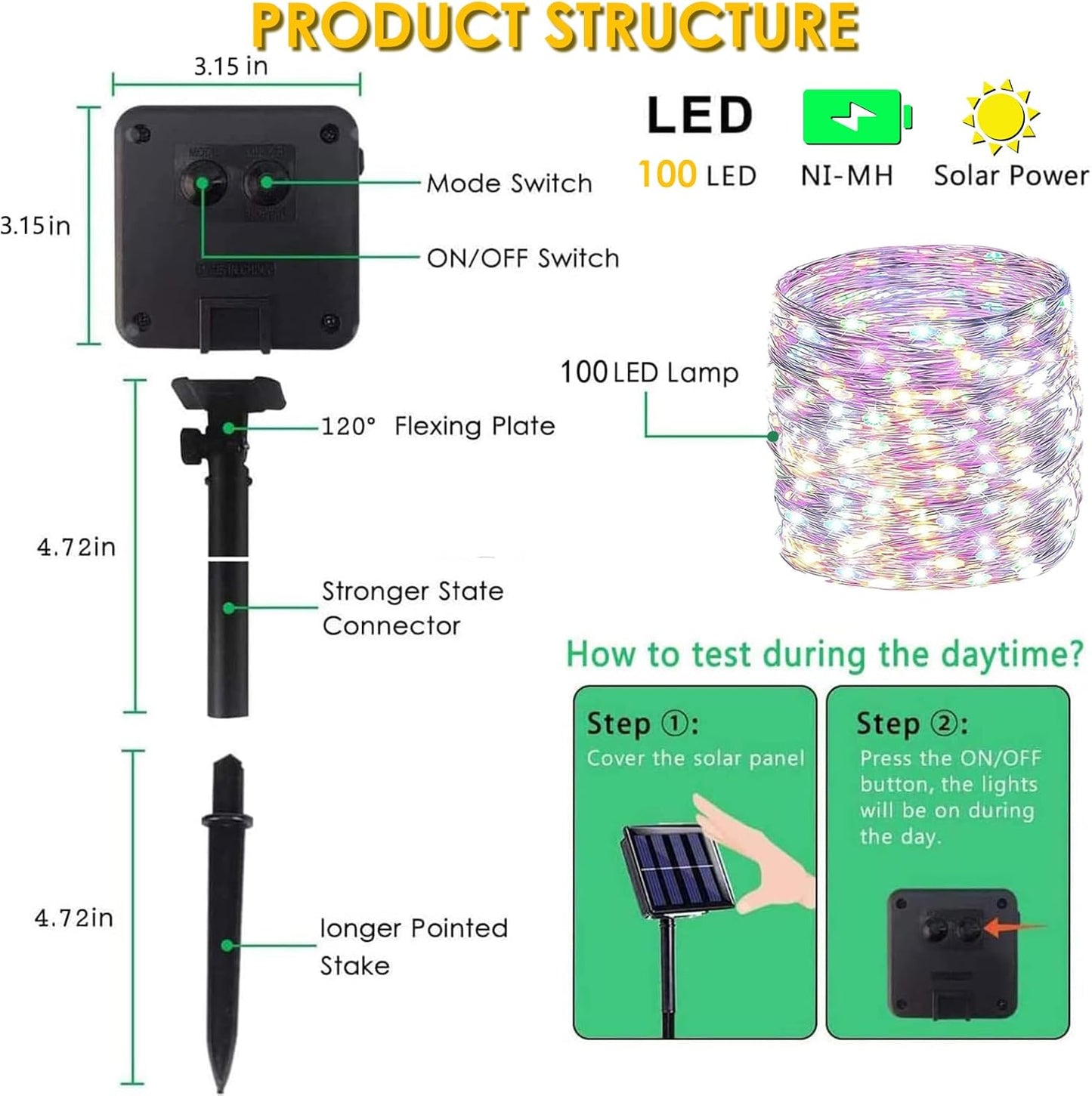 Solar String Lights Outdoor, 2 Pack Total 80FT 200 LED Solar Christmas Twinkle Lights Outside Waterproof Copper Wire 8 Modes Solar Fairy Lights for Garden Tree Party Patio Christmas Decor (Multicolor)