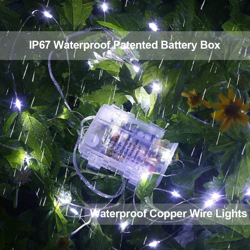Homemory 4 Pack 20 Ft 60 LED Fairy Lights Battery Operated String Lights with Remote Waterproof 8 Modes Firefly Twinkle Christmas Lights for Party Bedroom Wedding Decorations(Cool White)