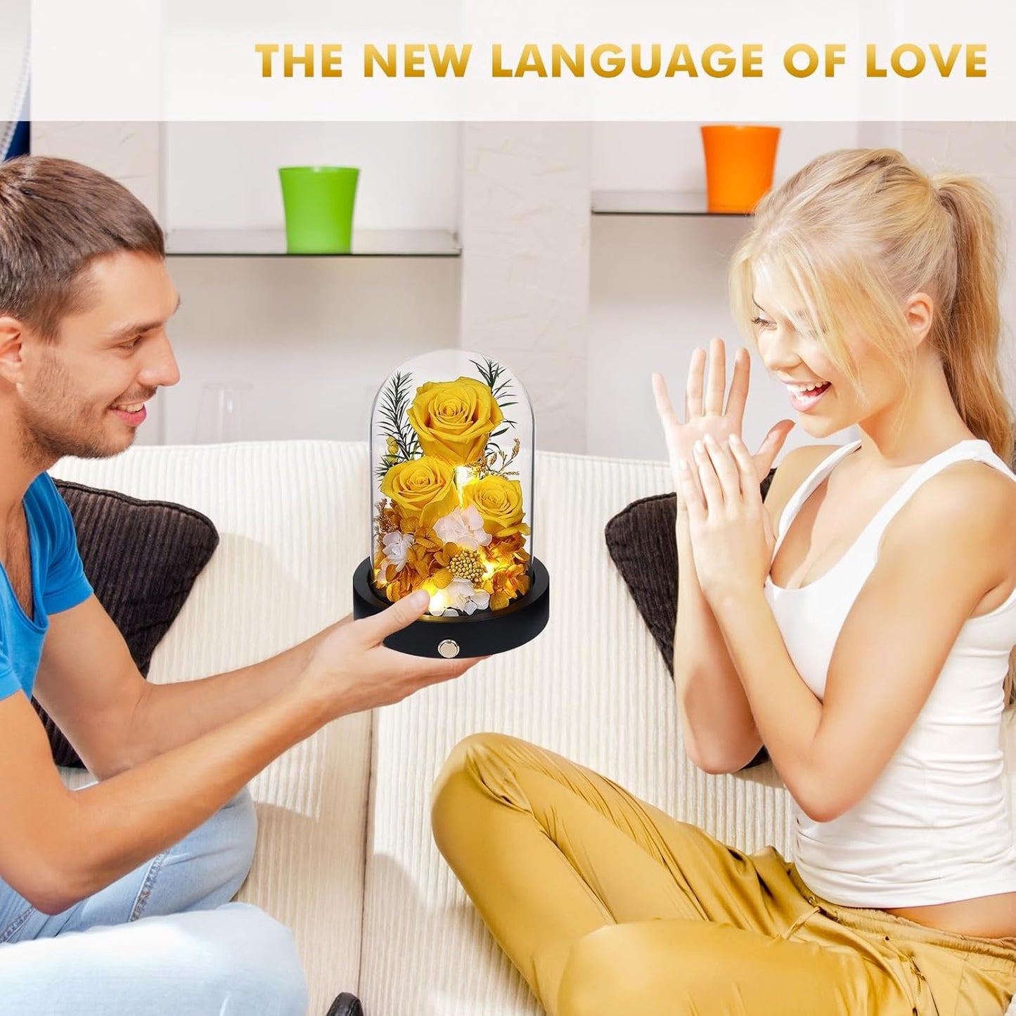 Flowers for Delivery, 3 Yellow Forever Roses in Glass Dome with LED, Preserved Real Rose, Valentines Day Anniversary Birthday Mothers Day Flower Gifts for Mom Her Women Wife Mother