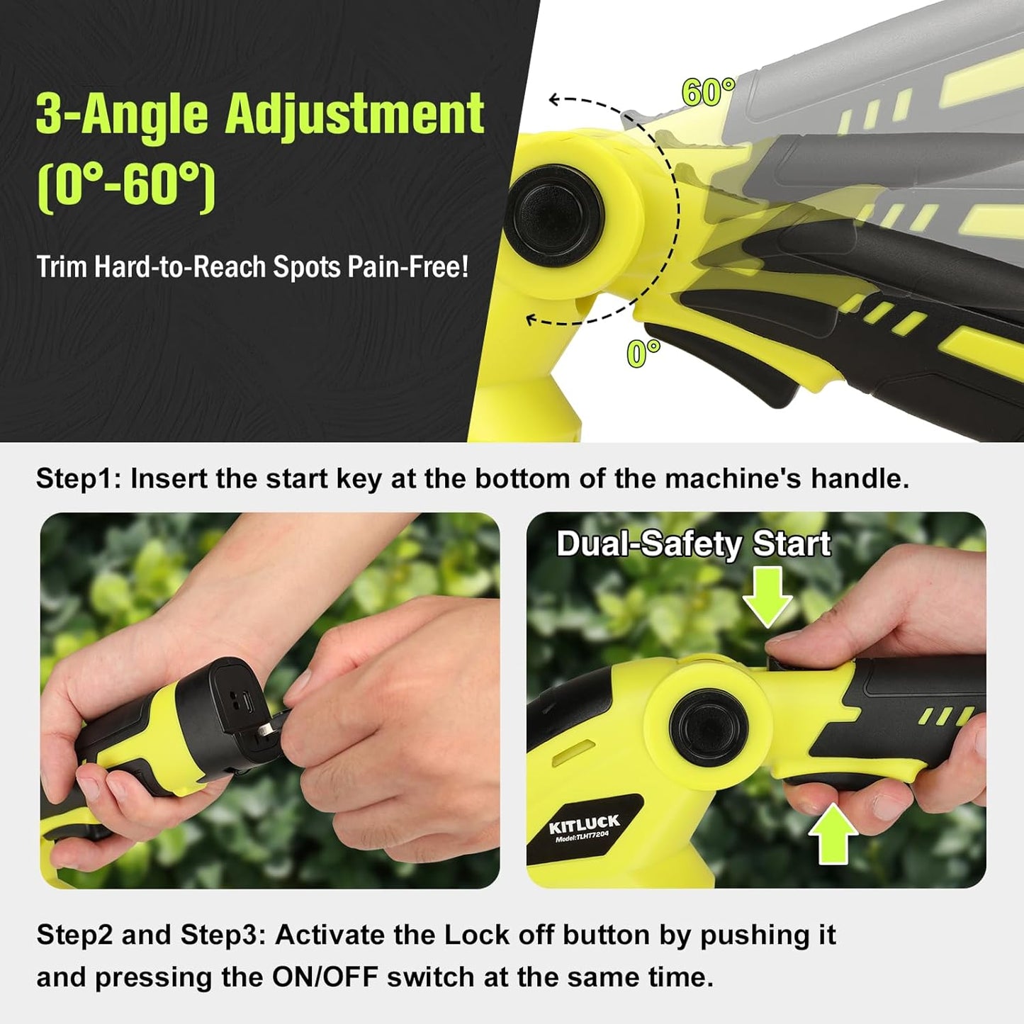 KITLUCK 8V Cordless 2-in-1 Grass Shear & Hedge Trimmer,Handheld Electric Grass Trimmer Hedge Shears/Grass Cutter Rechargeable,2000mAh Battery for Yard, Garden, Lawn Care