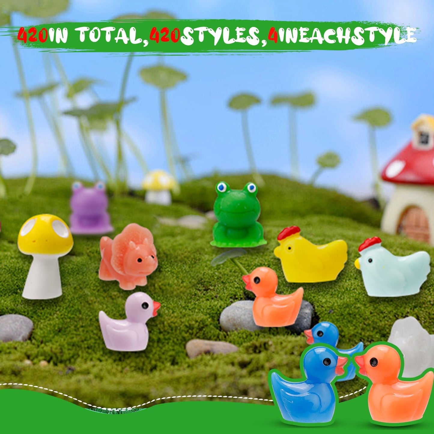 420 Pcs Mini Resin Animals 12 Styles Resin Animals Figurines Bulk for Fairy Garden Miniature Dollhouse Accessories Hide Crafts Decor