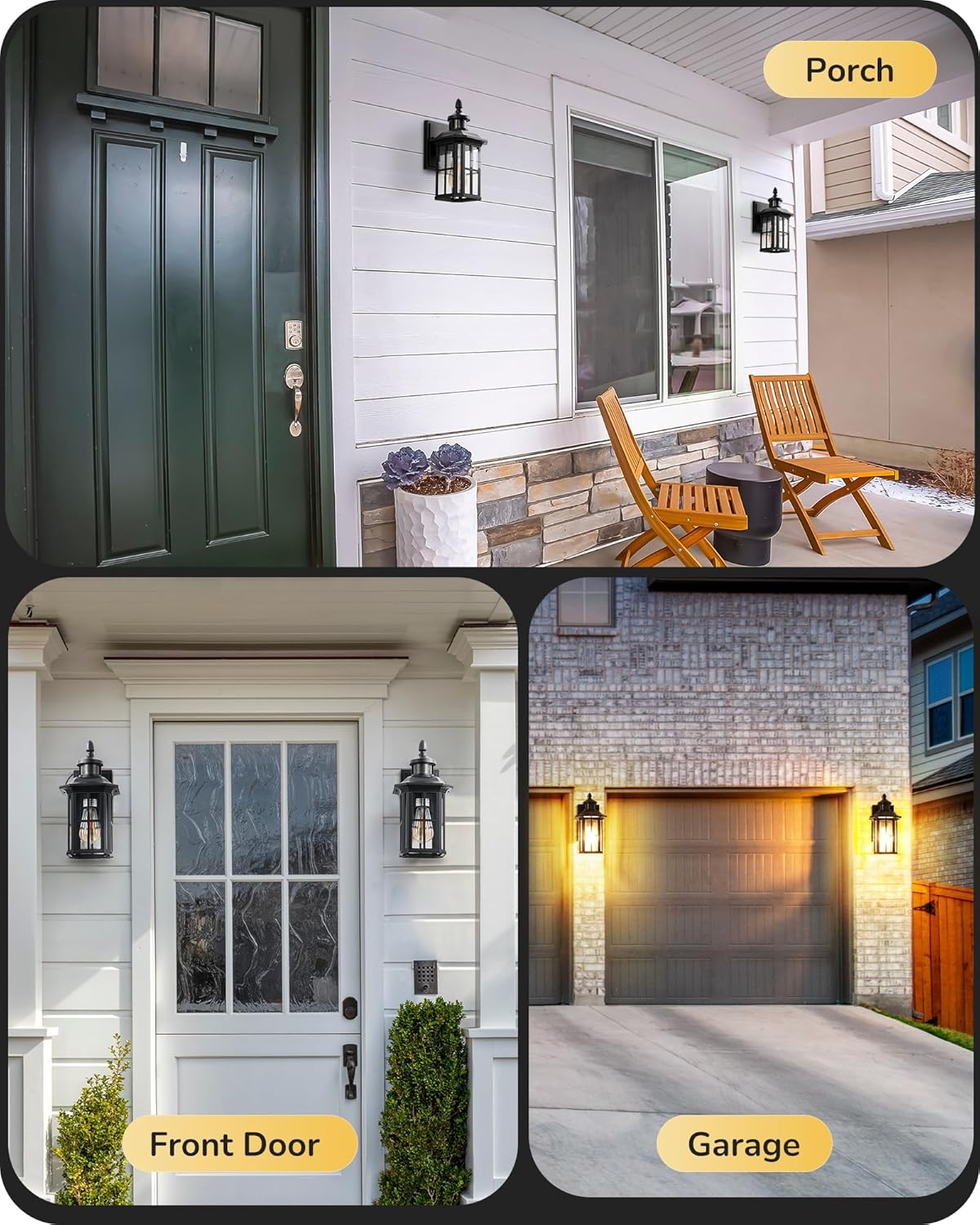 EDISHINE Motion Sensor Outdoor Wall Light, Dusk to Dawn Front Porch Light Fixture, Outdoor Wall Sconce with Clear Glass, Black Exterior Wall Lantern for Door, Garage, Patio, House