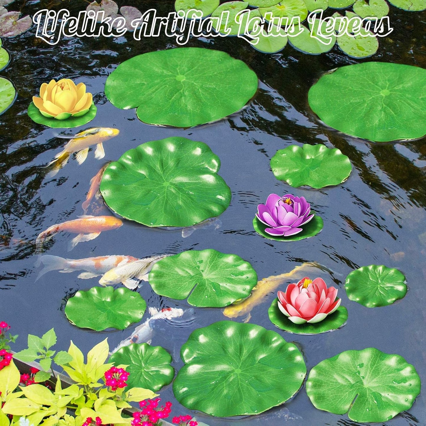 10 Pcs Artificial Lily Pads for Pond Pool, 5 Sizes Realistic Floating Foam Lotus Leaves, Large Plastic Water Lily Pads Leaves for Pond Pool Fountain Garden Decoration