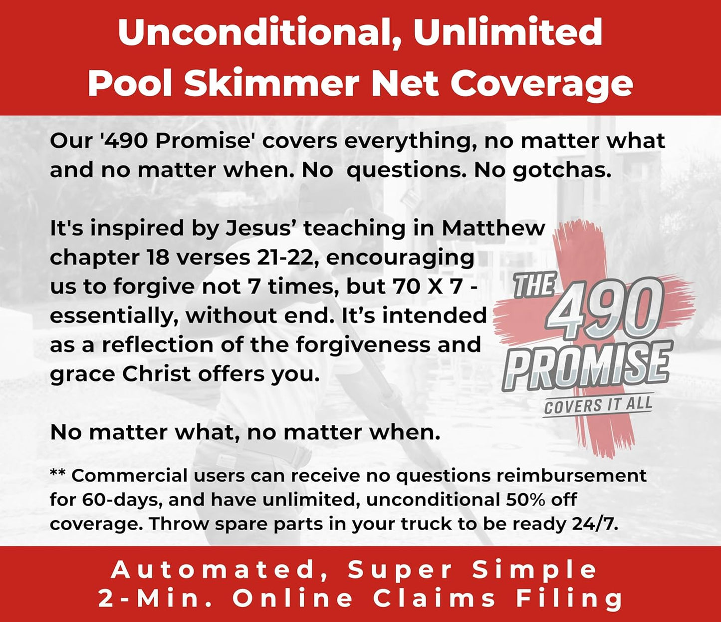 ProTuff 19" Fine Pool Net for PROS – “490 Promise” Unlimited Unconditional Replacement – Cleans 3X Faster Than Vacuum – Wide Pool Skimmer Net with Deep Bag for Easy Maintenance of Leaves, Bugs, Debris