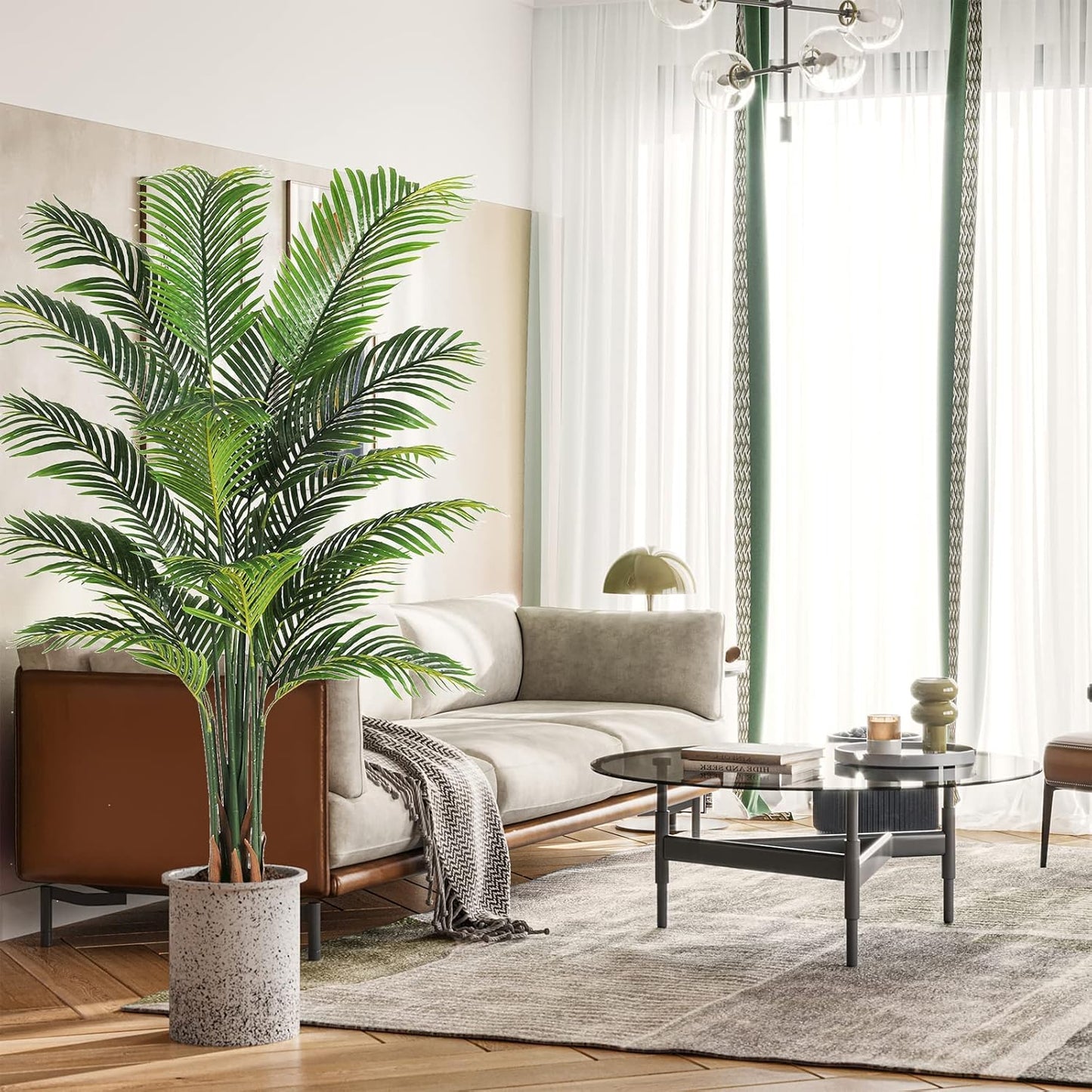 VIAGDO Artificial Fake Palm Tree 6ft Tall with 16 Detachable Trunks Faux Tropical Palm Silk Plant Feaux Dypsis Lutescens Plants in Pot for Home Office Living Room Floor Decor Indoor