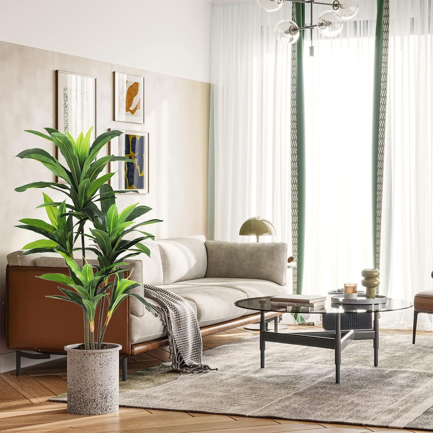 VIAGDO Dracaena Silk Plant Artificial 4ft Faux House Plants Evergreen Dracaena Marginata Fake Yucca Palm Trees in Pot Realistic Dragon Tree for Living Room Home Office Decor Indoor Outdoor