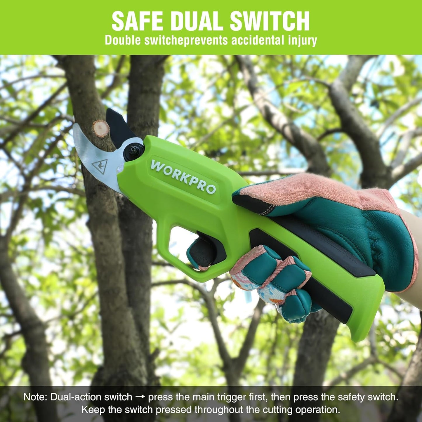 WORKPRO 7.2V Electric Pruning Shears, Battery Powered Pruning Shears, Cordless Tree Pruner, 0.8 Inch Cutting Diameter, Branch Cutter Gardening Scissors with Rechargeable Battery