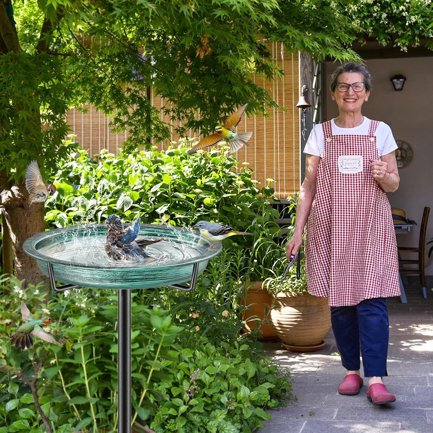 Freestanding Birdbaths Bowl Outdoor, Free Standing Garden Bird Bath Bird Feeder Bowl, Detachable Decoration Spa Birdfeeder for Garden Patio Yard Lawn