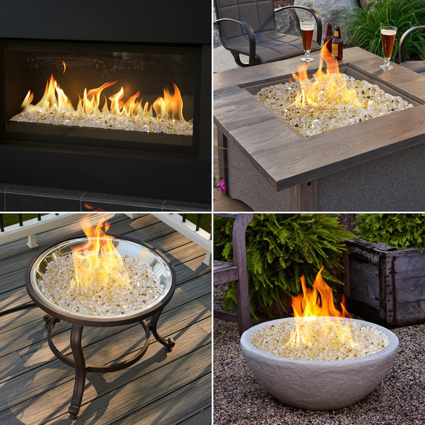 Mr. Fireglass 10 Pounds Fire Glass - 1/2 Inch High Luster Reflective Tempered Glass Rocks for Fireplace Fire Pit Table and Landscaping, Gold