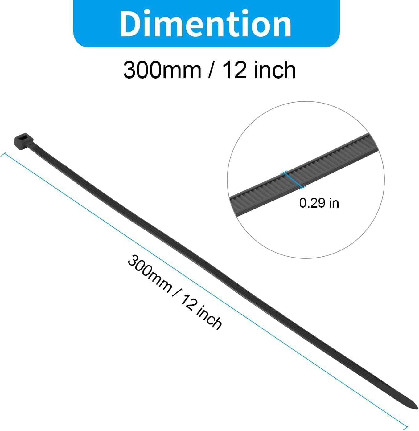 XINGO 12 Inch Silver Zip Ties Heavy Duty 100 Pack, 120 LBS Tensile Strength, Premium Nylon Cable Wire Ties, Self-locking Plastic Ties for Indoor and Outdoor Use