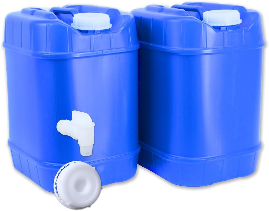 5-Gallon Stackable Water Storage Containers, 5 Gallons Each w/Lids + Spigot, Easy Fill, Survial Supply Emergency Water Storage for Camping and Disaster Preparedness, RV, 10 Gallon (2 Tanks)