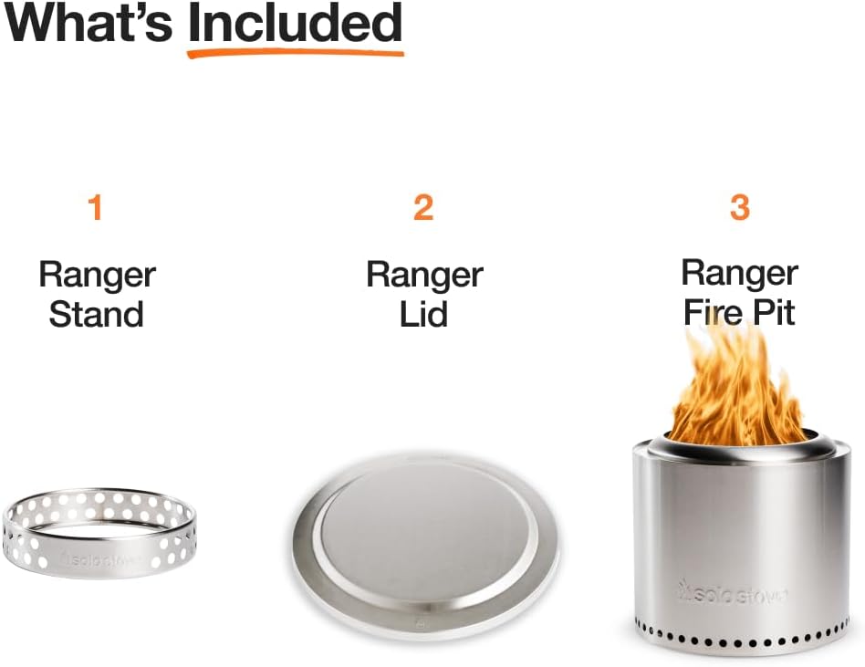 Solo Stove Ranger Essential Bundle | Ideal for 2–4 People | Smokeless Wood Burning Fire Pit with Stand, Lid & Ash Pan | Portable Outdoor Camping Stove, Stainless Steel, 15.25" H x 15" D