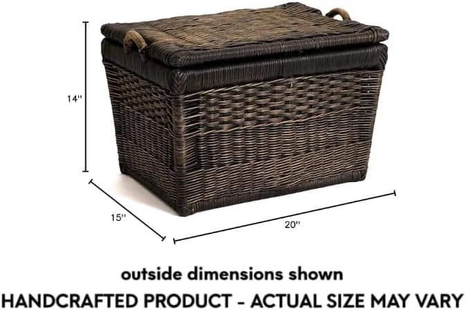 The Basket Lady Lift-Off Lid Wicker Storage Basket, Medium, 20 in L x 15 in W x 14 in H, Antique Walnut Brown
