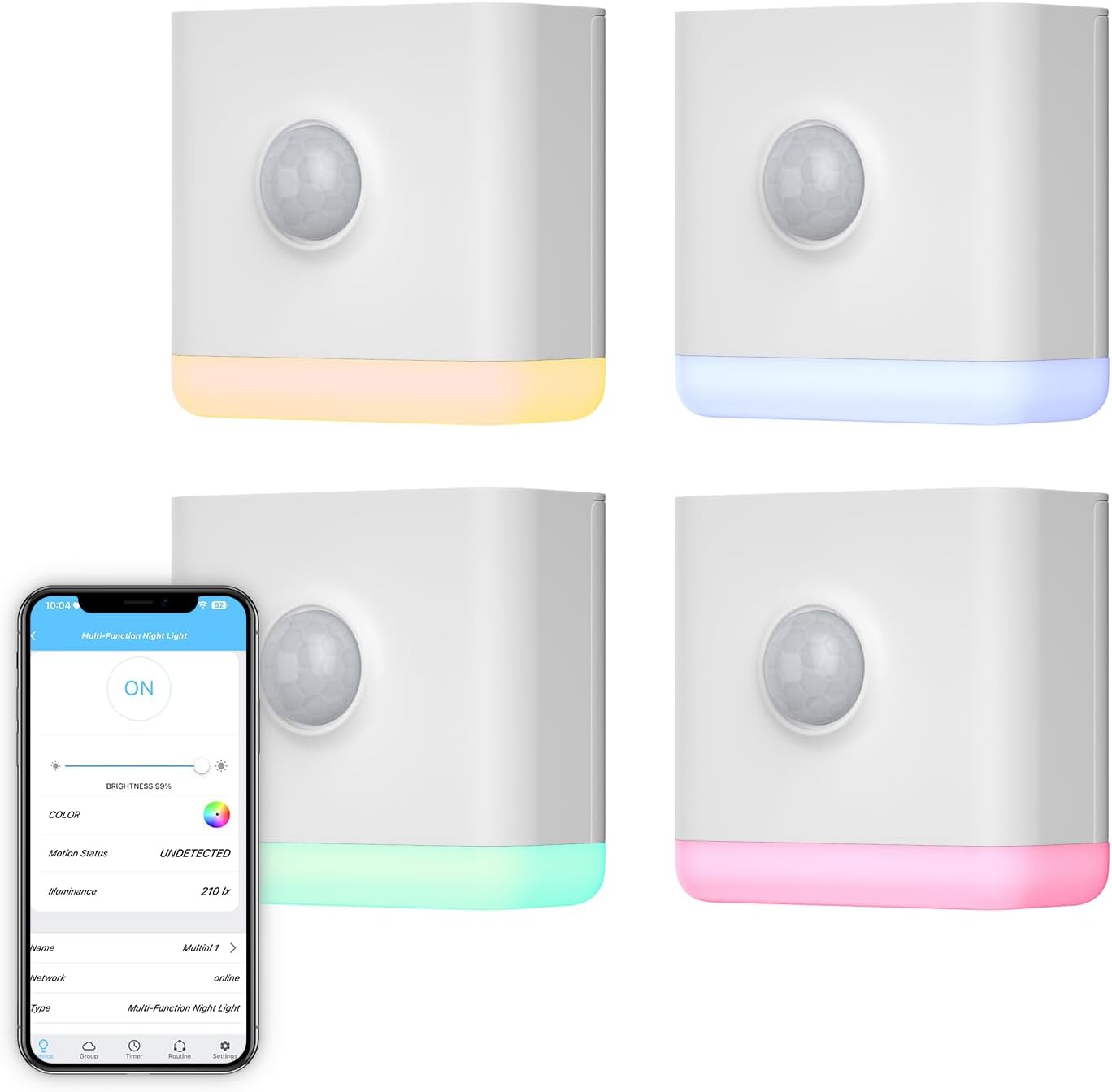 THIRDREALITY Multi-Function Night Light 4 Pack, Zigbee Repeater, 3-in-1 Combines a Motion Sensor, a Illumination Sensor and RGB Color Night Light, 1-100% Adjustable Brightness, Zigbee hub Required