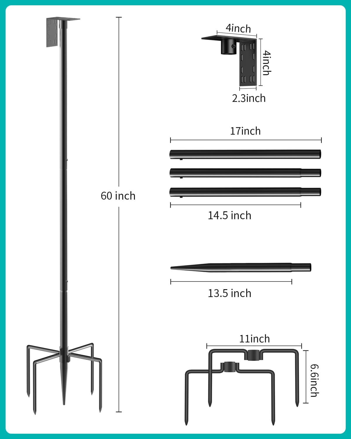 Bird Feeder Pole – 60 Inch Height Bird House Pole with 1-Inch Dia Heavy Duty for Birdfeeders, Feeding Stand with Mount Kit for Outdoor, Slip-Fit Connection