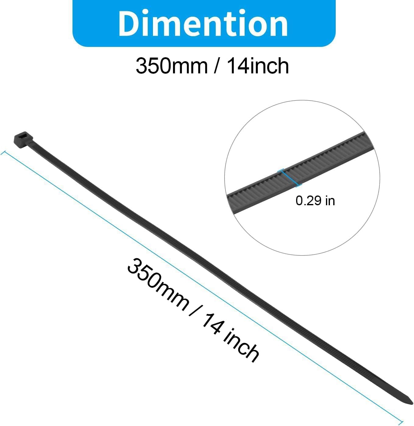 XINGO 14 Inch Black Zip Ties Heavy Duty 100 Pack, 120 LBS Tensile Strength, Premium Nylon Cable Wire Ties, Self-locking Plastic Ties for Indoor and Outdoor Use