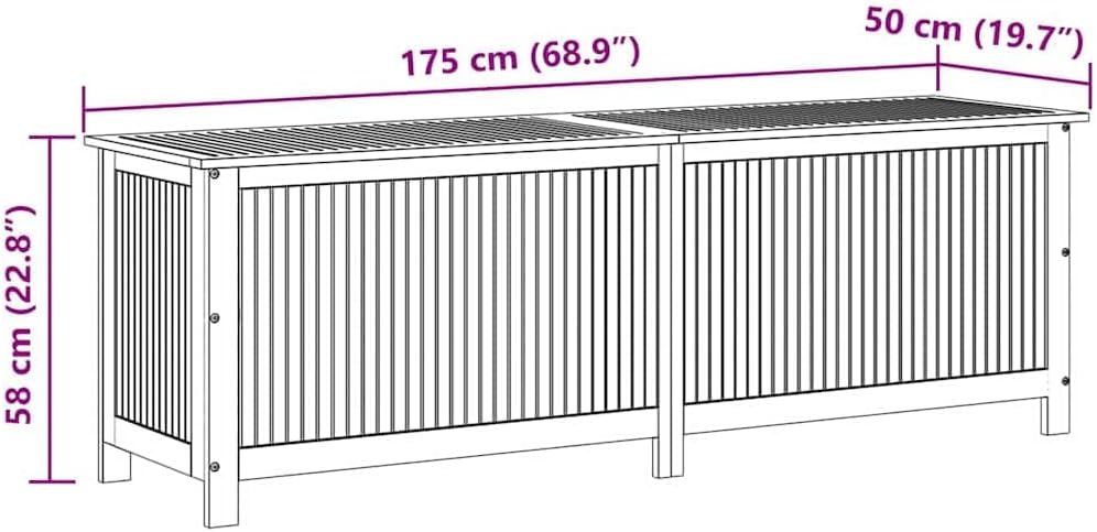 vidaXL Outdoor Storage Box, [Load Capacity Gallon] Deck Box with Gas-Lift Lid, Storage Chest with Water-Resistant Zippered Bag Inside, 68.9''x19.7''x22.8'', Solid Acacia Wood