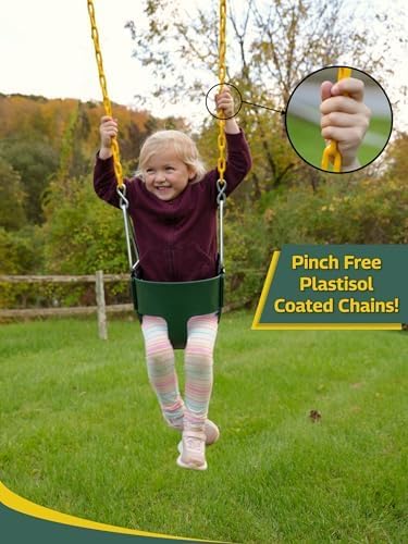 Eastern Jungle Gym Heavy-Duty High Back Full Bucket Toddler Swing Seat | Coated Swing Chains Fully Assembled | Green Swing Set Accessory