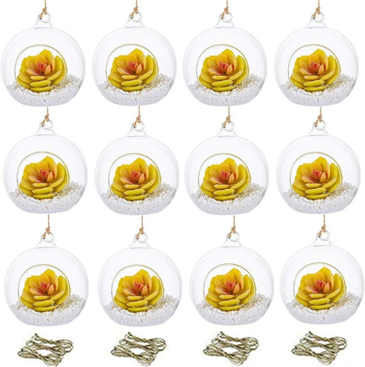 Set of 12 Air Plant Holder Hanging Glass Globe Tea Light Candle Holders Home Wedding Party Centerpieces Decor Indoor Outdoor Tealight Candleholders (12Pcs 4 inches Diameter)