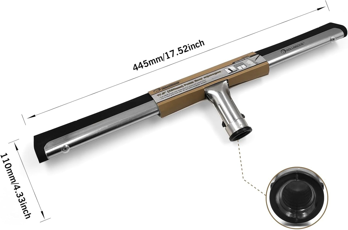 ROLLINGDOG 17.5" Foam Floor Squeegee with Dual EDPM Blades Attachable Extension Pole for Window,Floors and Tile Cleaning