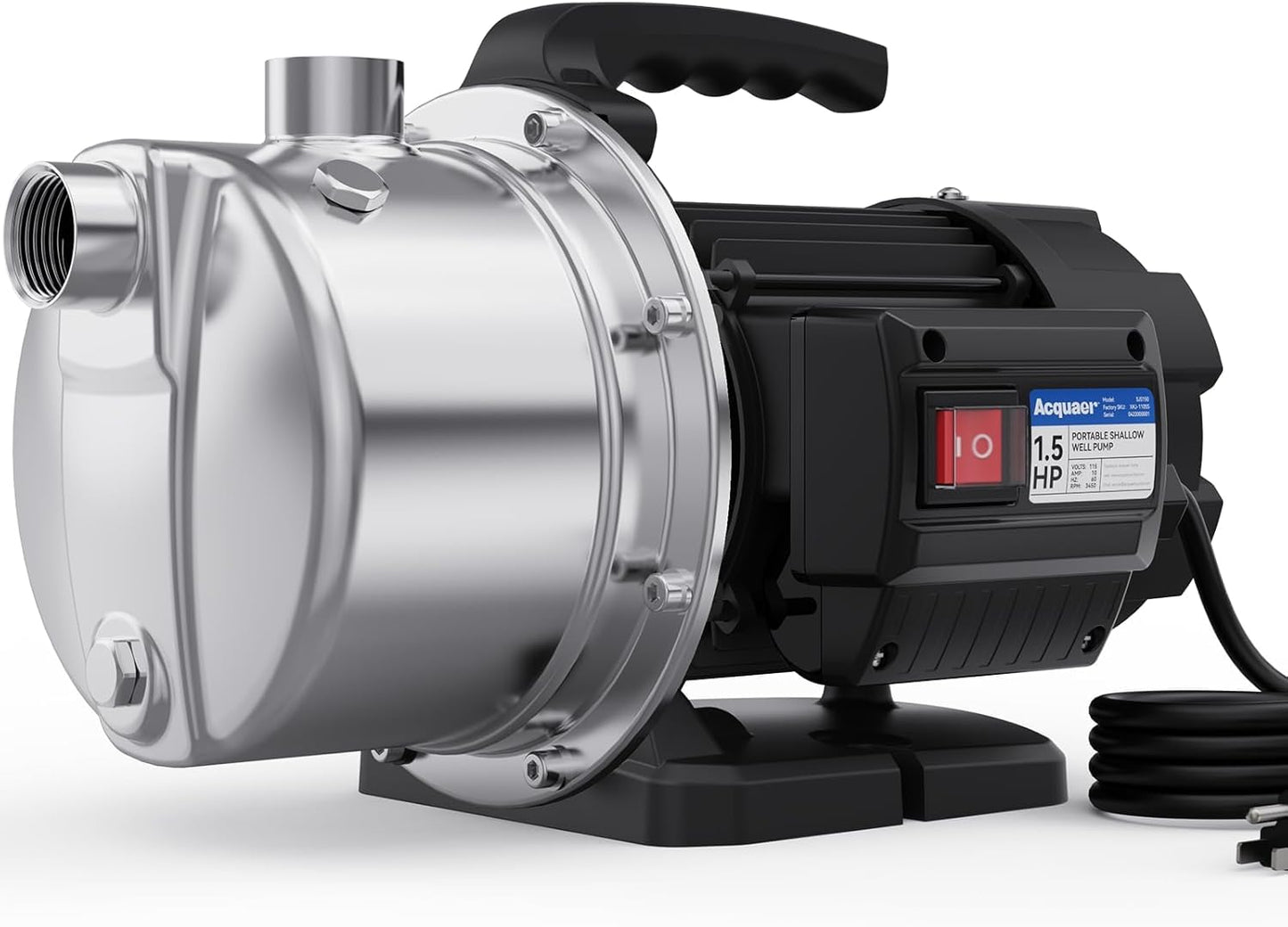 Acquaer 1.5 HP Portable Shallow Well Pump Garden Pump, Stainless Steel, 1210 GPH, 115V Sprinkler Water Transfer Draining Irrigation for Water Removal and Lawn Garden