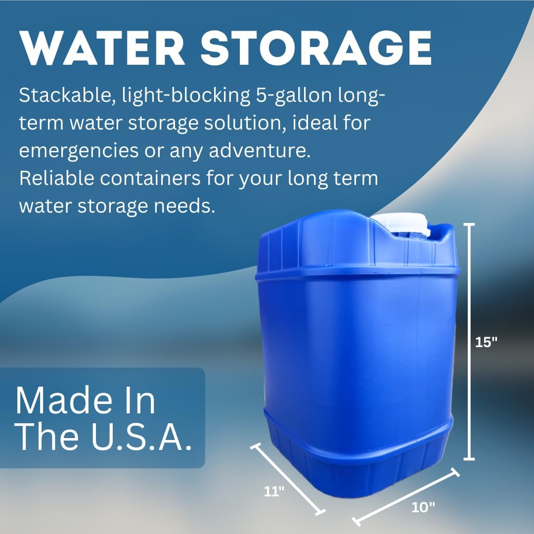 5-Gallon Stackable Water Storage Containers, 5 Gallons Each w/Lids + Spigot, Easy Fill, Survial Supply Emergency Water Storage for Camping and Disaster Preparedness, RV, 20 Gallon (4 Tanks)