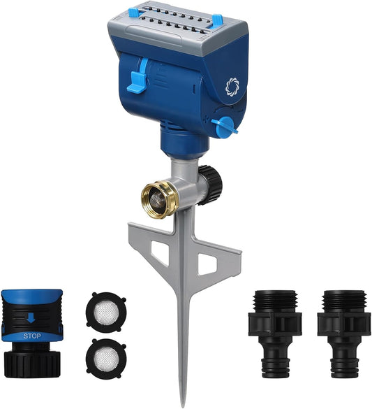Airthereal Oscillating Sprinkler with Metal Step Spike and Quick Connect Adapter Set, Control Watering Range, Width, and Flow Rate, Covers up to 4,069 sq.ft., Blue