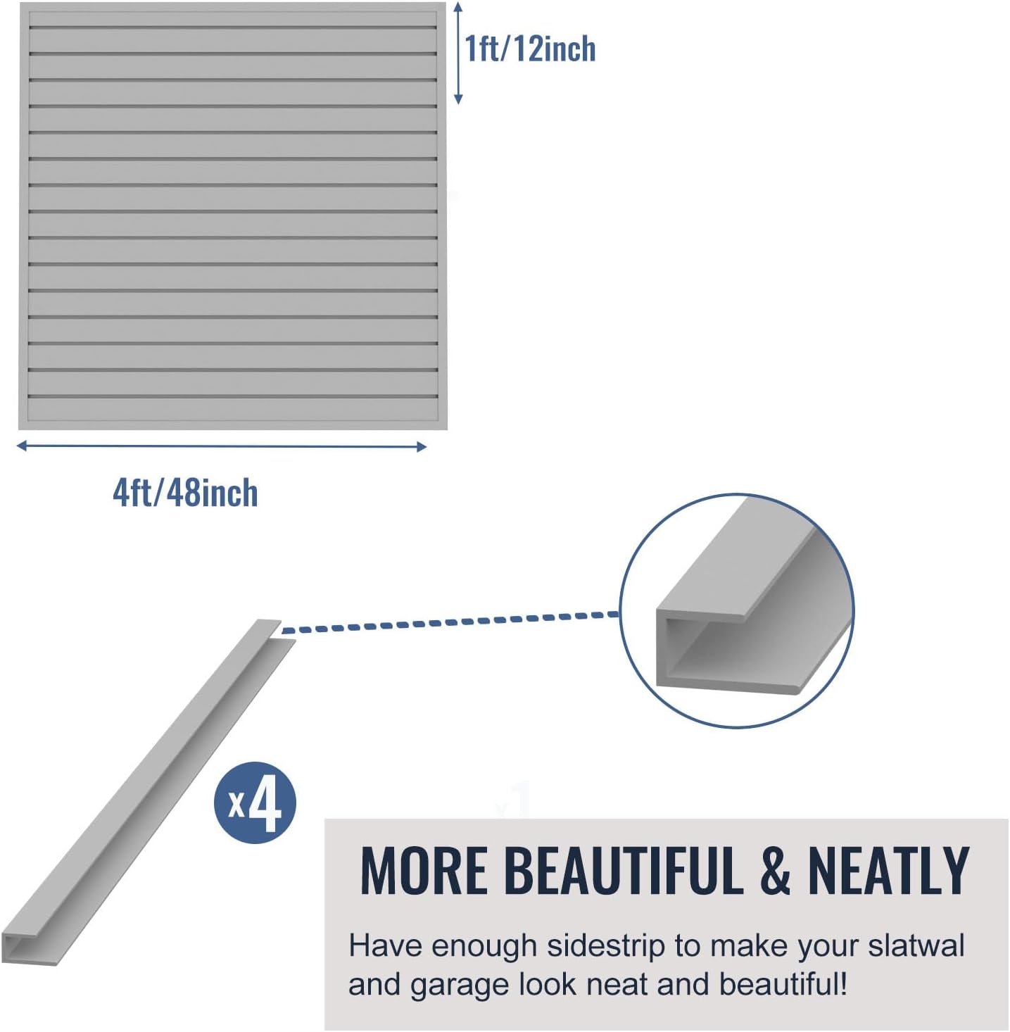 Slatwall Panel Garage Organizer PVC Slatwall Heavy Duty Wall Mounted Rack, Interlocking Slat Wall Panels for Tool Organization Peg Board(Grey 4 x 4 ft)