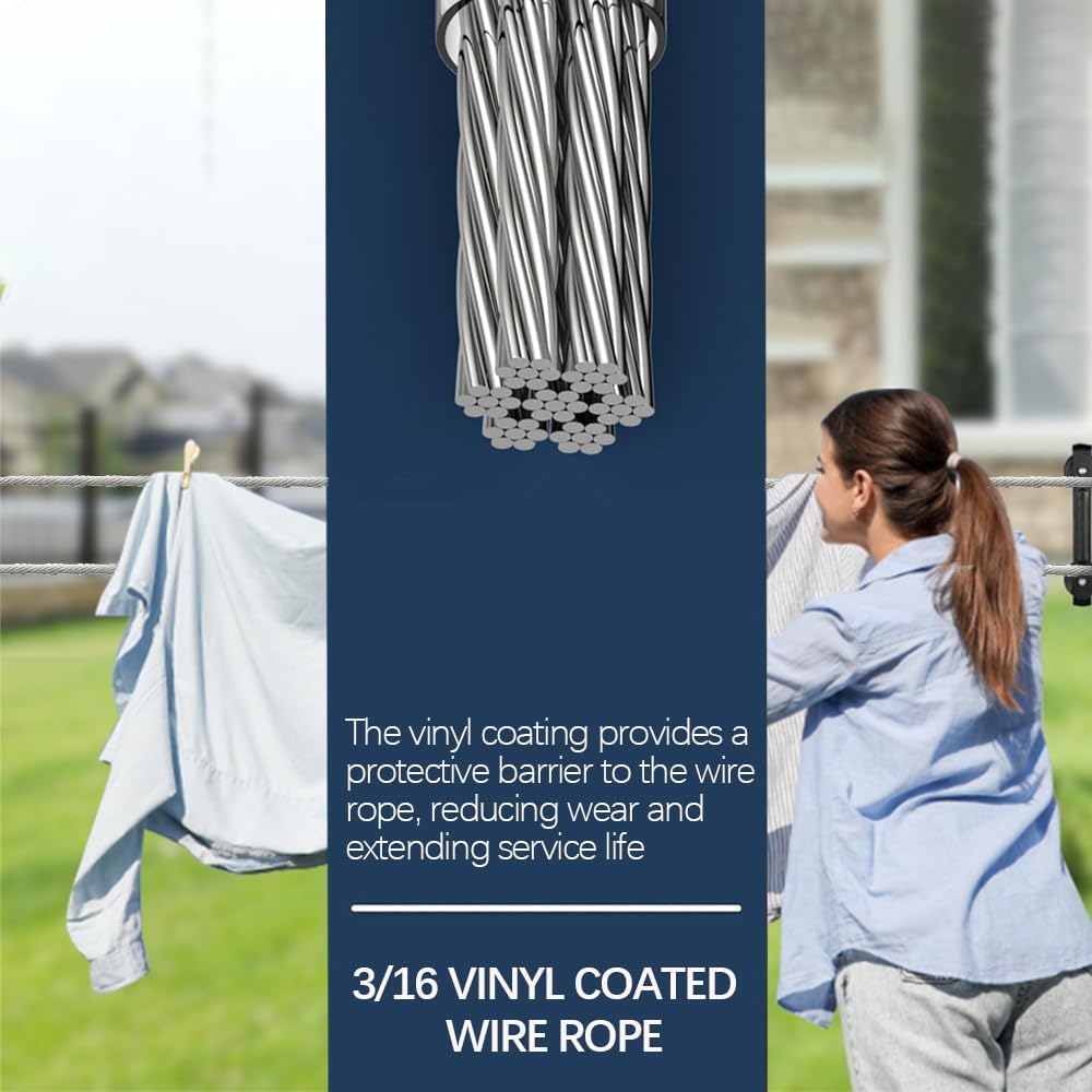 3/16 Wire Rope Kit, 165ft Vinyl Coated Galvanized Steel Cable with M5 Turnbuckles for Cables Wire, Rope Clamp & Thimble, 7X7 Strand Aircraft Cable for Anchored Shed, Fencing, Sunshade