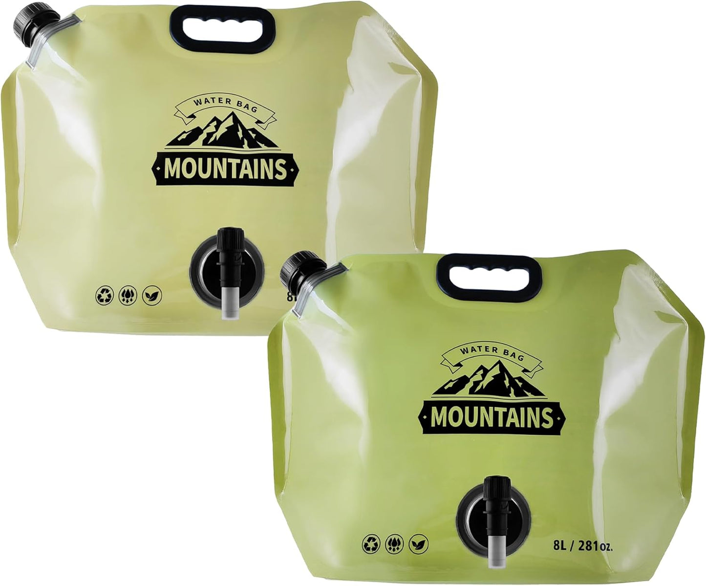 Collapsible 8L Water Storage Bag, BPA-Free Portable Folding Water Jug with Adjustable Faucet, Leakproof Emergency Water Bag for Camping, Hiking, Riding, Outdoor Sport (BEIGE & GREEN, 2)