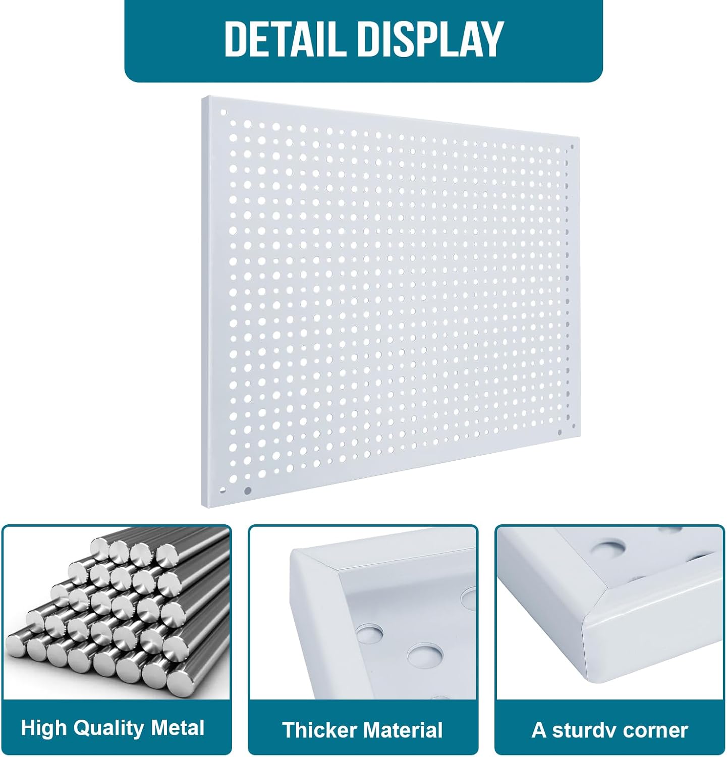 Peg Board, Heavy Duty Steel Organization Panels, Universal 1/8 and 1/4 Peg Board Accessories, Ideal for Garage Tool Storage, Pack of 4(White, 16X12)
