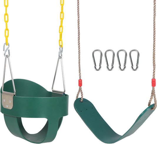 RedSwing Toddler Swing Set, Heavy Duty High Back Full Bucket Swing with Belt Swings Seat Combo Pack for Swingset, Tree Straps and 4 Hooks Included, Green