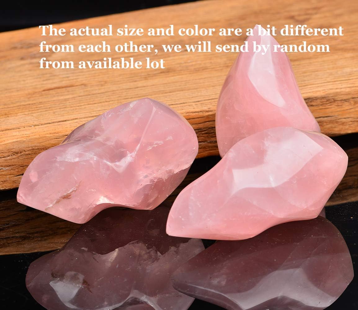 AMOYSTONE Rose Quartz Healing Crystal Large Flame Shaped Tower Standing Rose Quartz Protection Crystals for Witchcraft 1.5-2.2LB