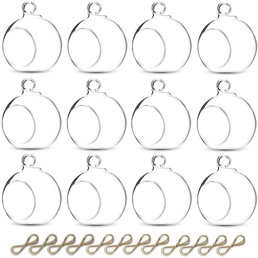 Sziqiqi 3.15" Glass Globes Glass Bulbs Hanging Tea Light Holder Terrarium Container Wedding Centerpiece Backyard Decoration Christmas Ornaments 10pcs+2 Extra