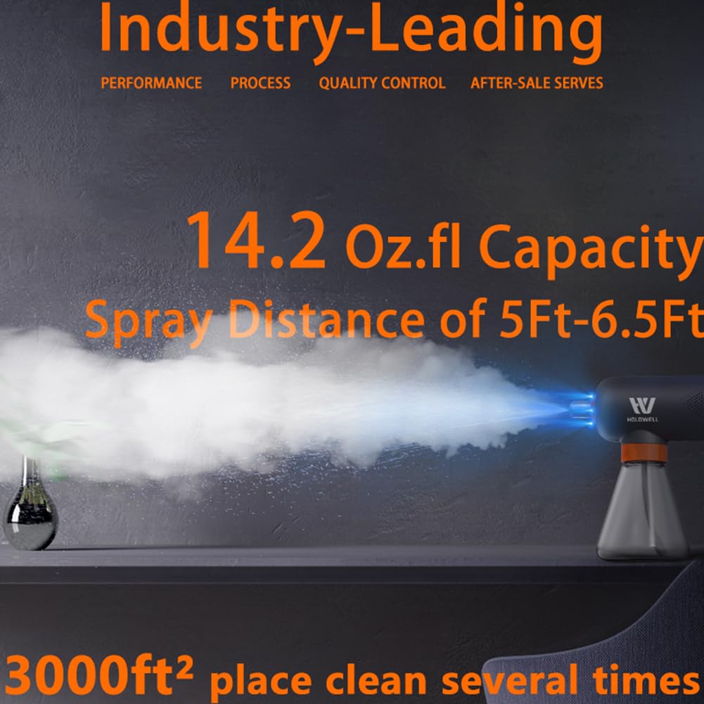 Cordless Electric Disinfection Fogger, Detachable Stainless Steel Nozzle, 3-Gear Adj 14.2oz Sanitizer Atomizer, Blue Light Nano Spray Gun for Place Cleaning/High-Touch Item Contactless Sanitization