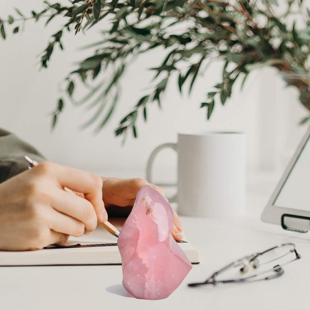 AMOYSTONE Big Rose Quartz Flame Standing Healing Crystal Tower Energy Meditation Crystal Decoration for Home Witchcraft 0.6-1.0LB