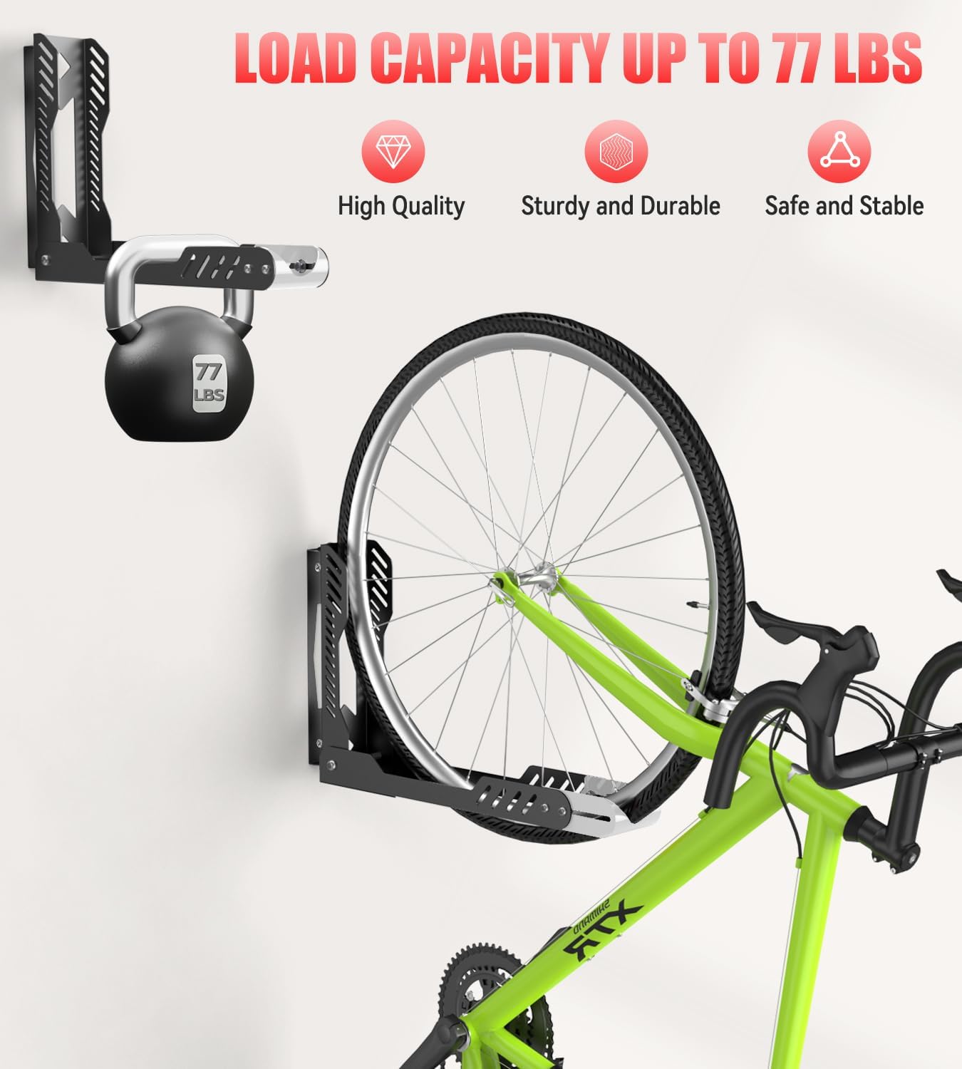 Swivel Bike Wall Mount, Space Saving Bike Rack Garage, No Heavy Lifting Required Bicycle Wall Mount, Vertical Wall Bike Hanger Can Holds up to 77 lbs, Black