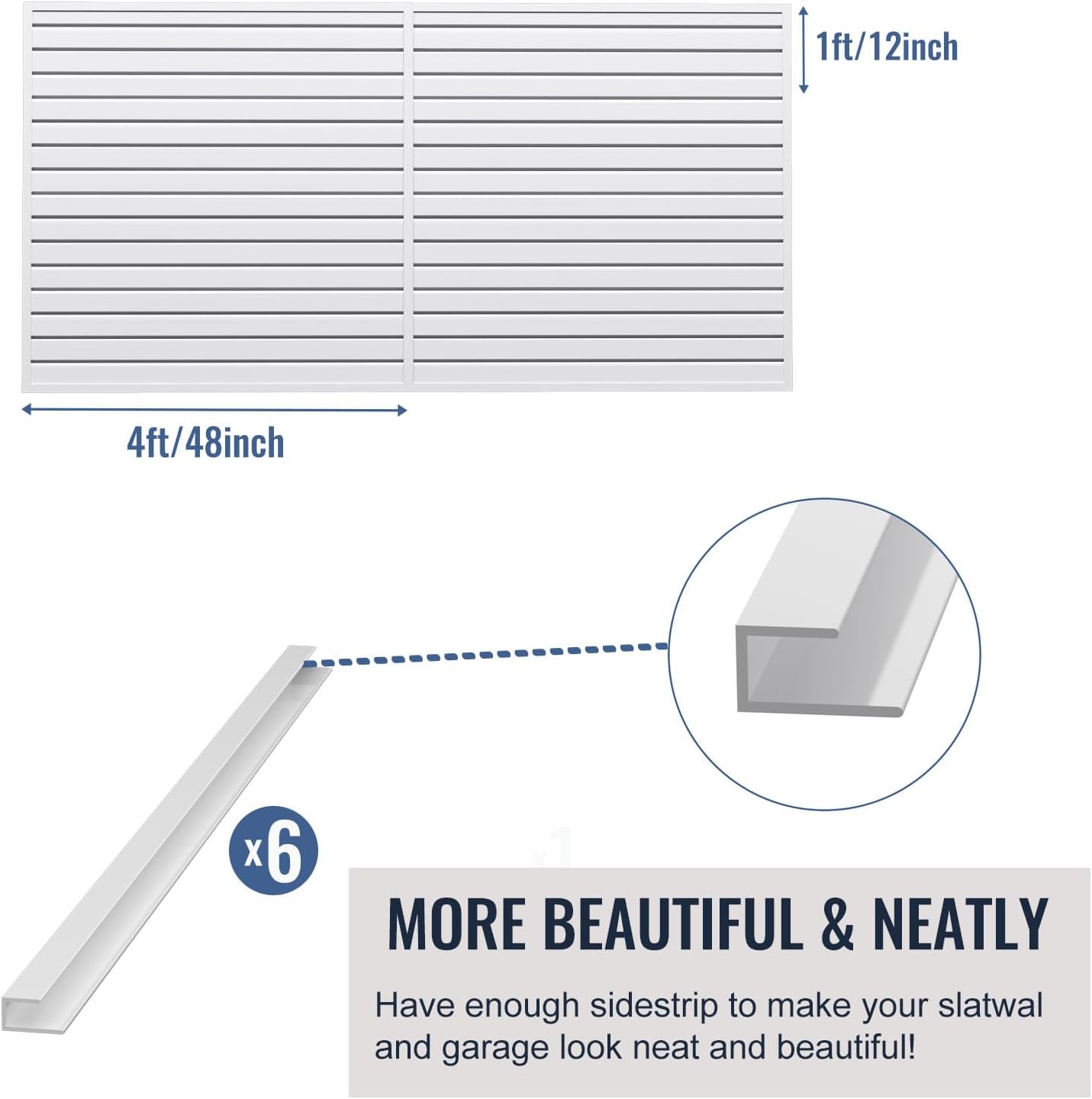 Slatwall Panel Garage Organizer PVC Slatwall Heavy Duty Wall Mounted Rack, Interlocking Slat Wall Panels for Tool Organization Peg Board(White 4 x 8 ft)