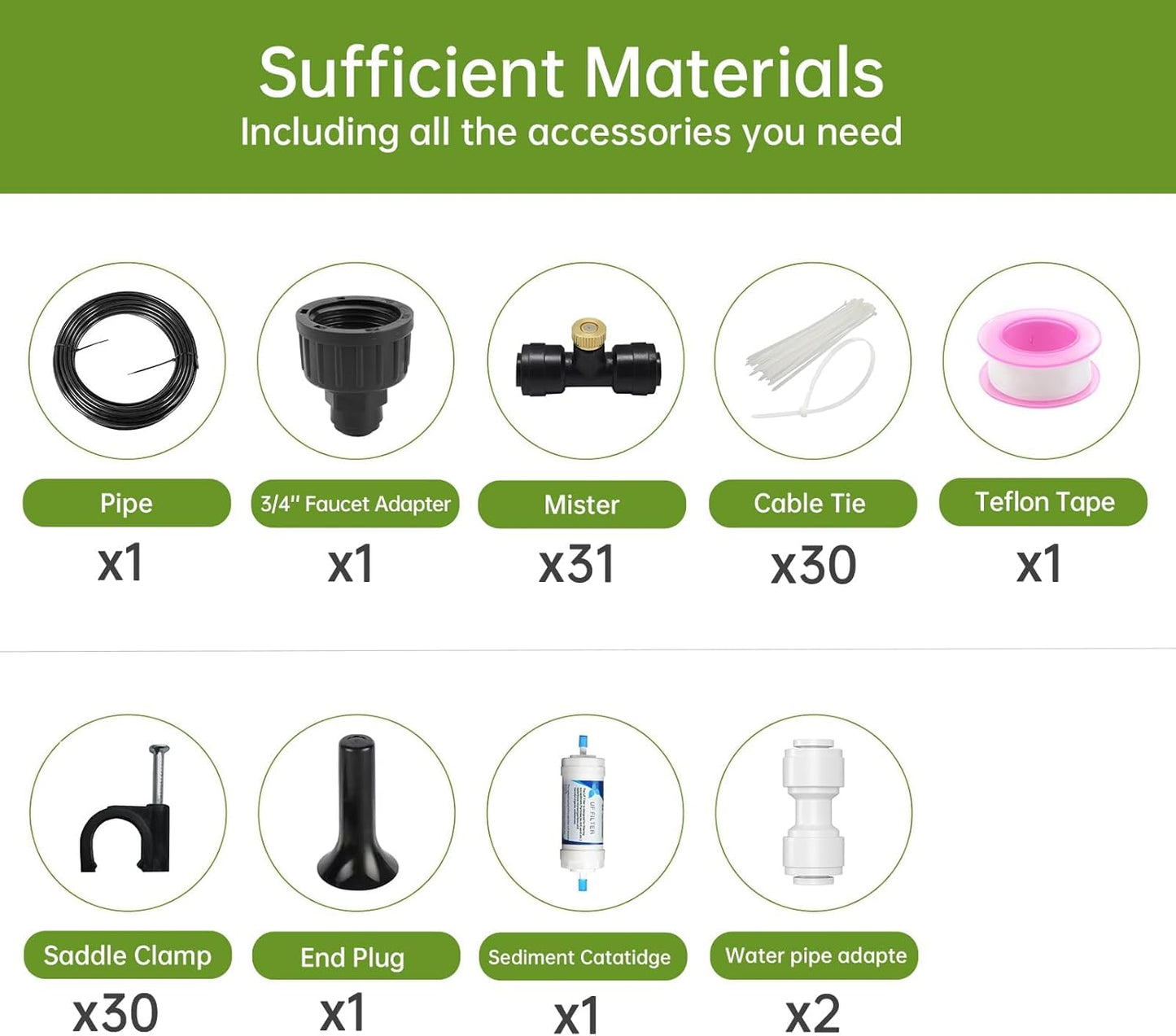 100FT Misting Cooling System for Patio & Garden - Brass Nozzles, UV-Resistant Tubing, DIY Installation - Water-Saving Backyard Mister for Outdoors, Greenhouse, Trampoline, Pool, BBQ Parties