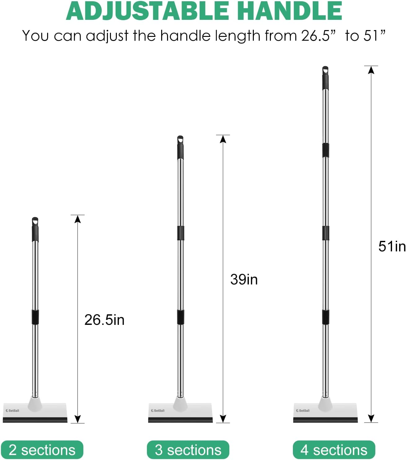 SetSail Floor Scrub Brush with 51-Inch Long Adjustable Handle 2 in 1 Scrape Brush Stiff Bristle Floor Scrubber for Cleaning Shower Bathroom Garage Kitchen Wall Deck Tub Tile, 2 Pack