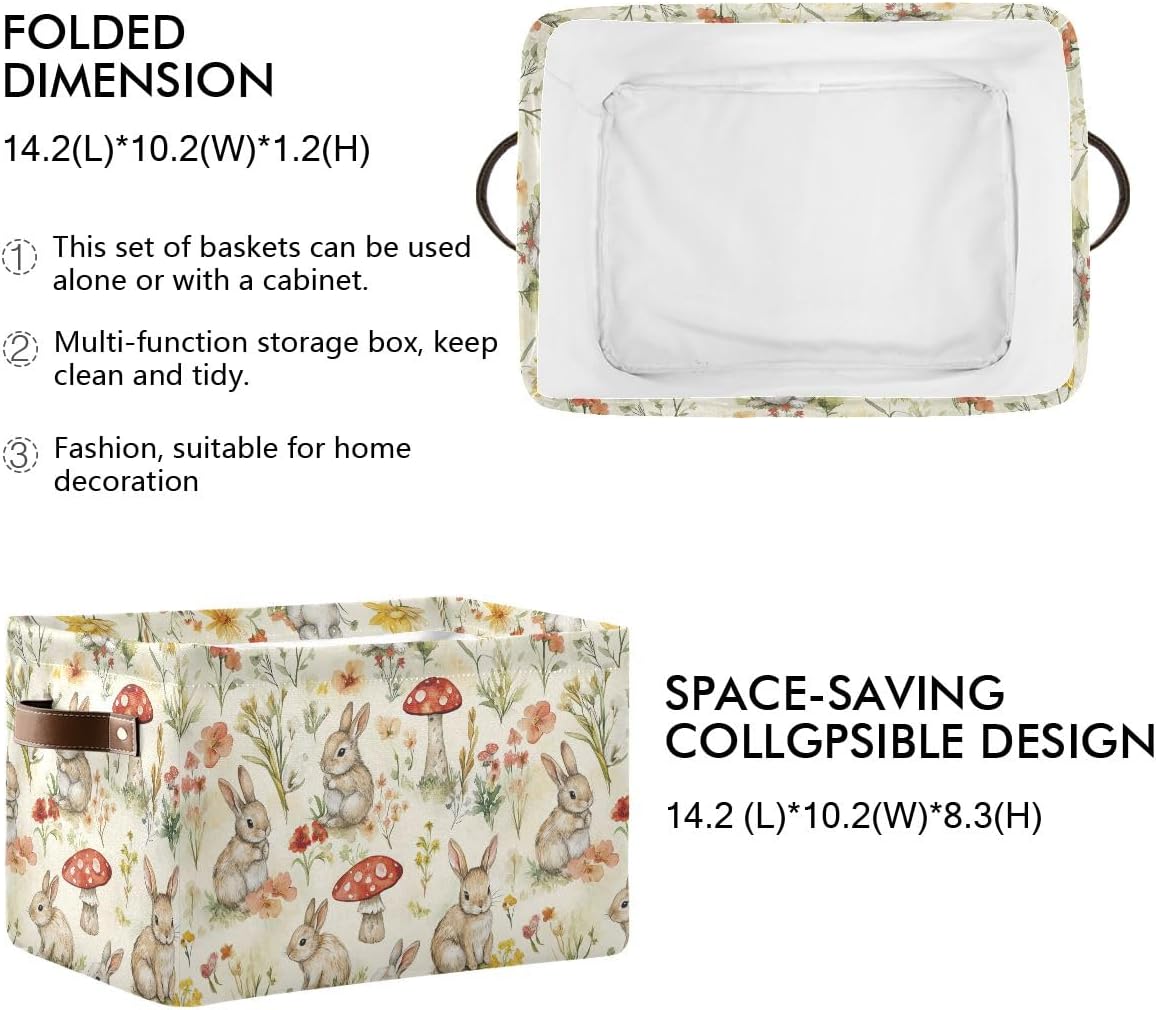 Easter Mushroom Rabbit Rectangular Storage Basket Organizer Bin Shelf Baskets For Clothes Gifts For Home Office Dorm