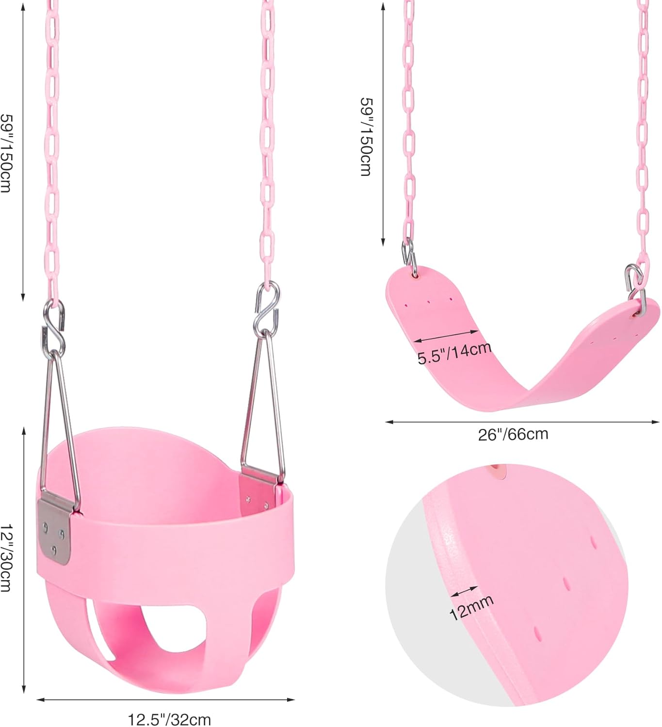 RedSwing High Back Full Bucket Swing with Heavy Duty Swing Seat Combo Pack (Triangle and Chain Dip), Tree Straps Included, Pink