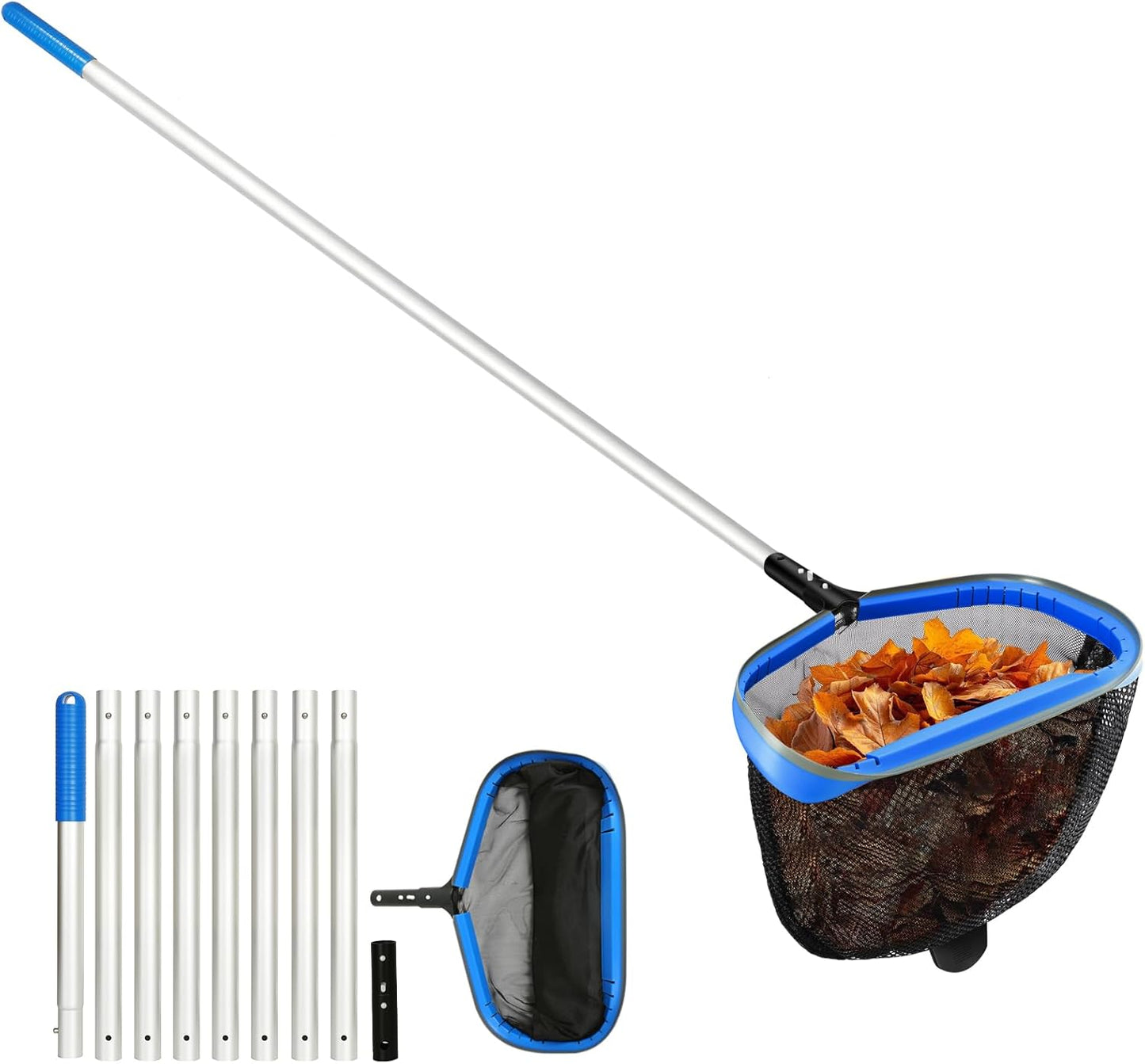 joyhalo Pool Skimmer Net with Pole,Upgraded Extra Wide Scoop Edge, Swimming Leaf Rake with 2.5FT-10FT Adjustable Aluminum Pole for Cleaning Leaves, Debris