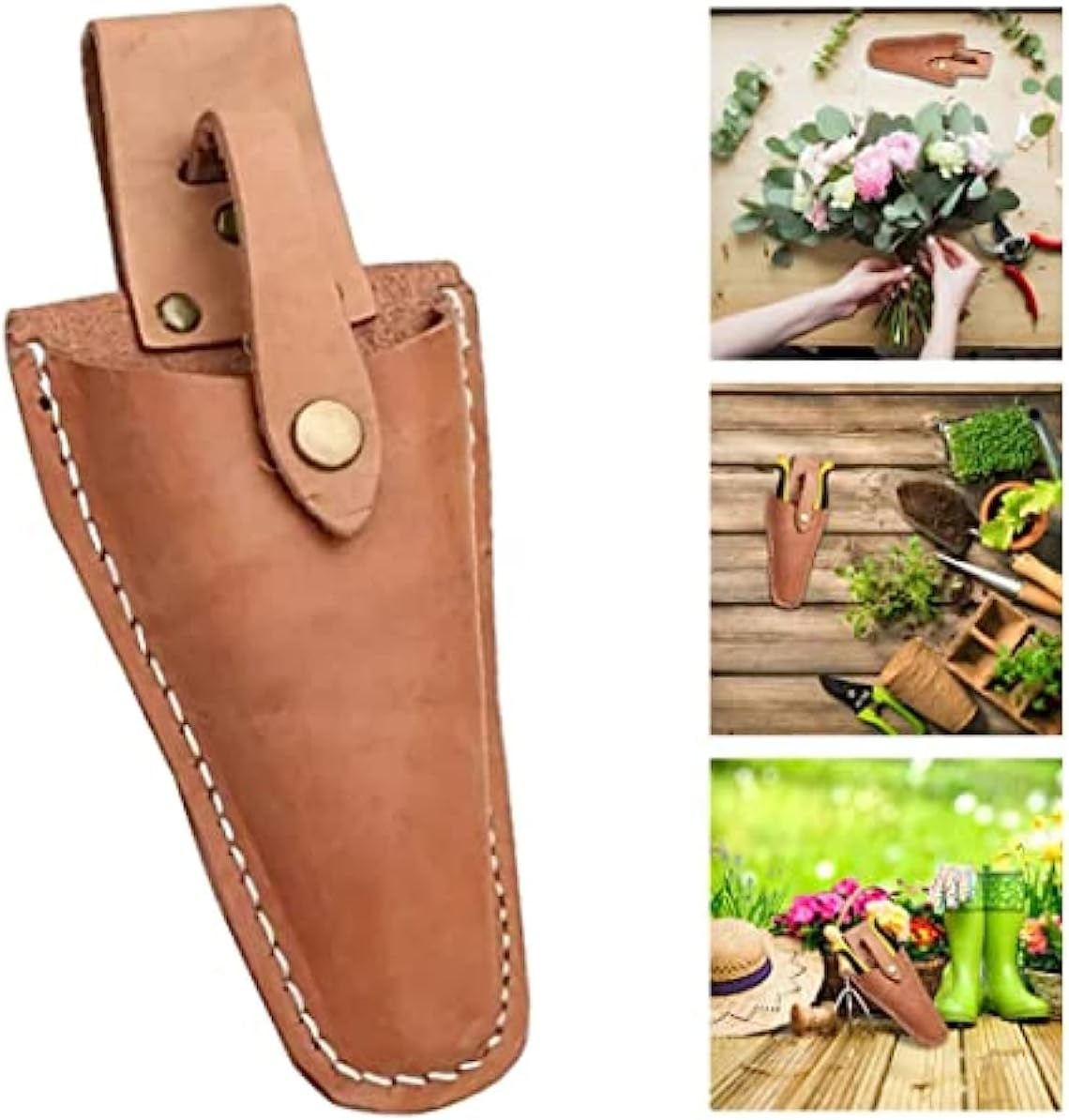 Leather Sheath for Scissors, 1Pack Leather Sheath Tool Holsters, Garden Pruner Sheath, Belt Holder Pouch Bag, Protective Leather Cover, Leather Hand Pruner Sheath for Garden Pliers with Snap