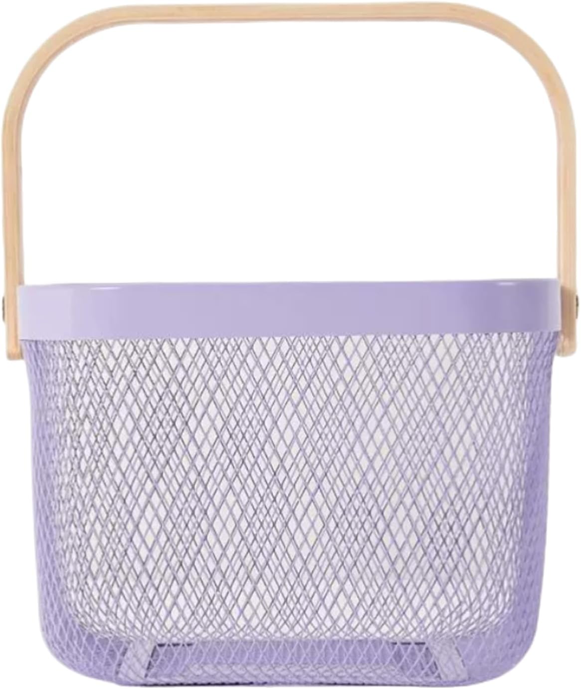 Metal Mesh Steel Basket, Storage Organizer Basket Multi-functional Hanging Kitchen Baskets Fruit Basket Bin with Bamboo Handle for Kitchen Bathroom Picnic Shopping Decor Cabinet Home, Purple