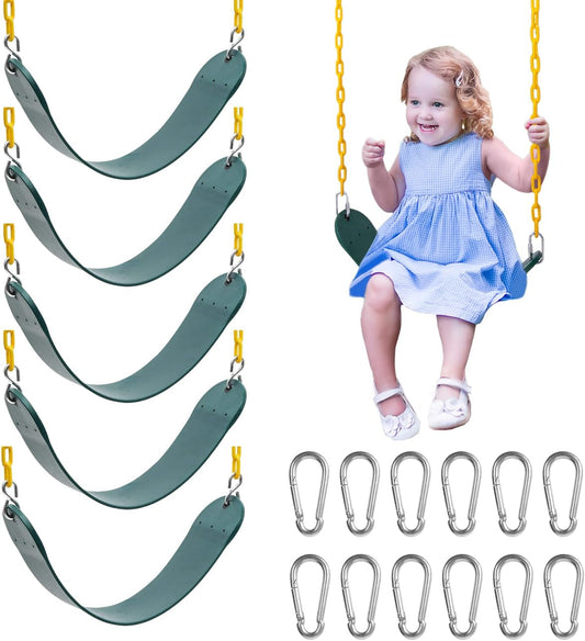 Sunnyglade 6 PCS Swings Seats Heavy Duty with 66" Chain, Playground Swing Set Accessories Replacement with Snap Hooks, Support 250lb (6, Green)