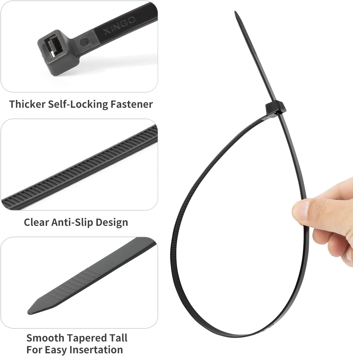 XINGO 26 inch Black Zip Ties Heavy Duty 100 Pack, 200 LBS Ultra Strong Plastic Wire Ties, Large Cable Ties Extra Long Tie Wraps, Indoor and Outdoor UV Resistant