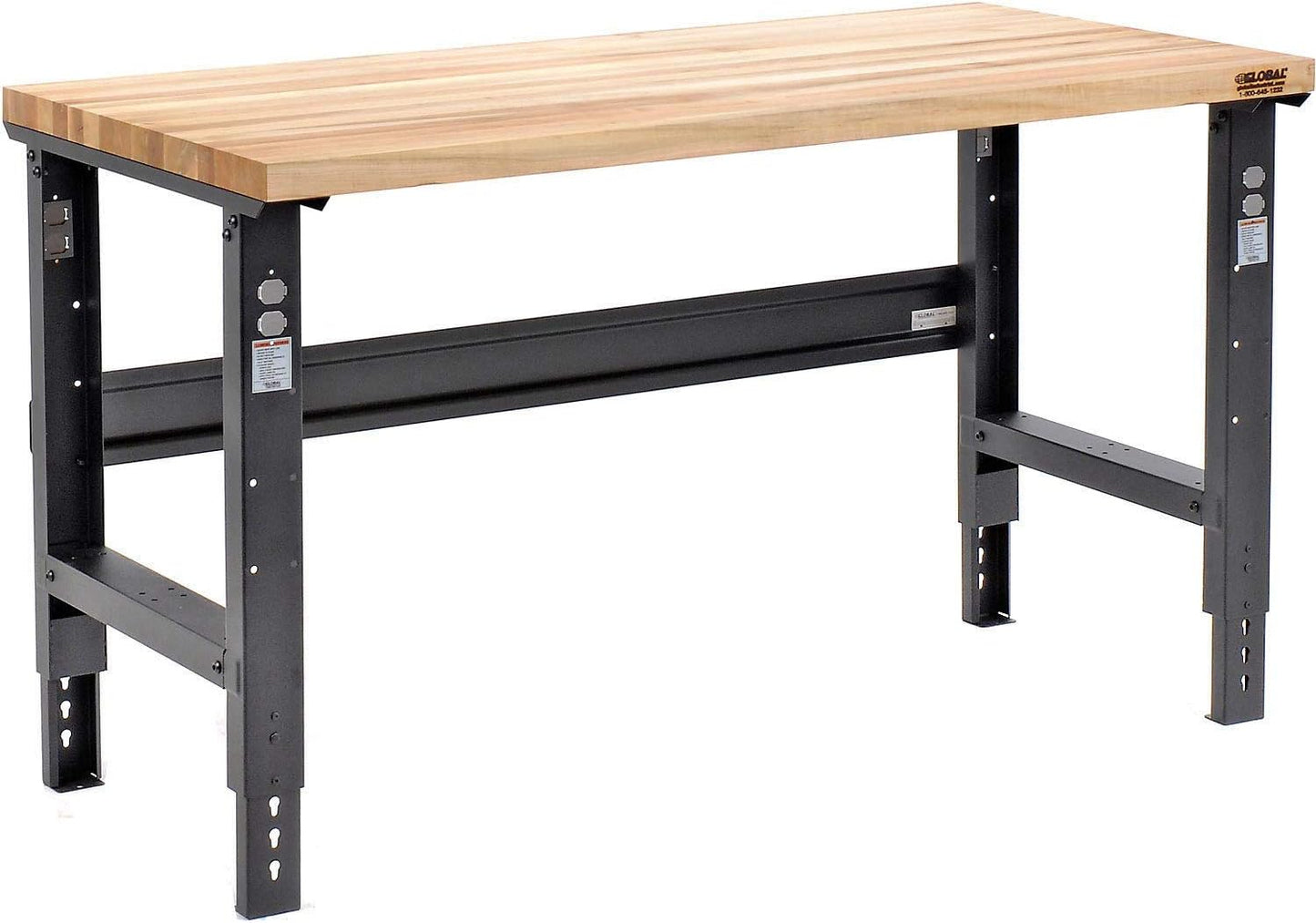 Global Industrial Adjustable Height Workbench C-Channel Leg, 60" W x 30" D, 1-3/4" Birch Top with Square Edge, 2000 Lbs. Capacity, Black Frame, Industrial Workbench